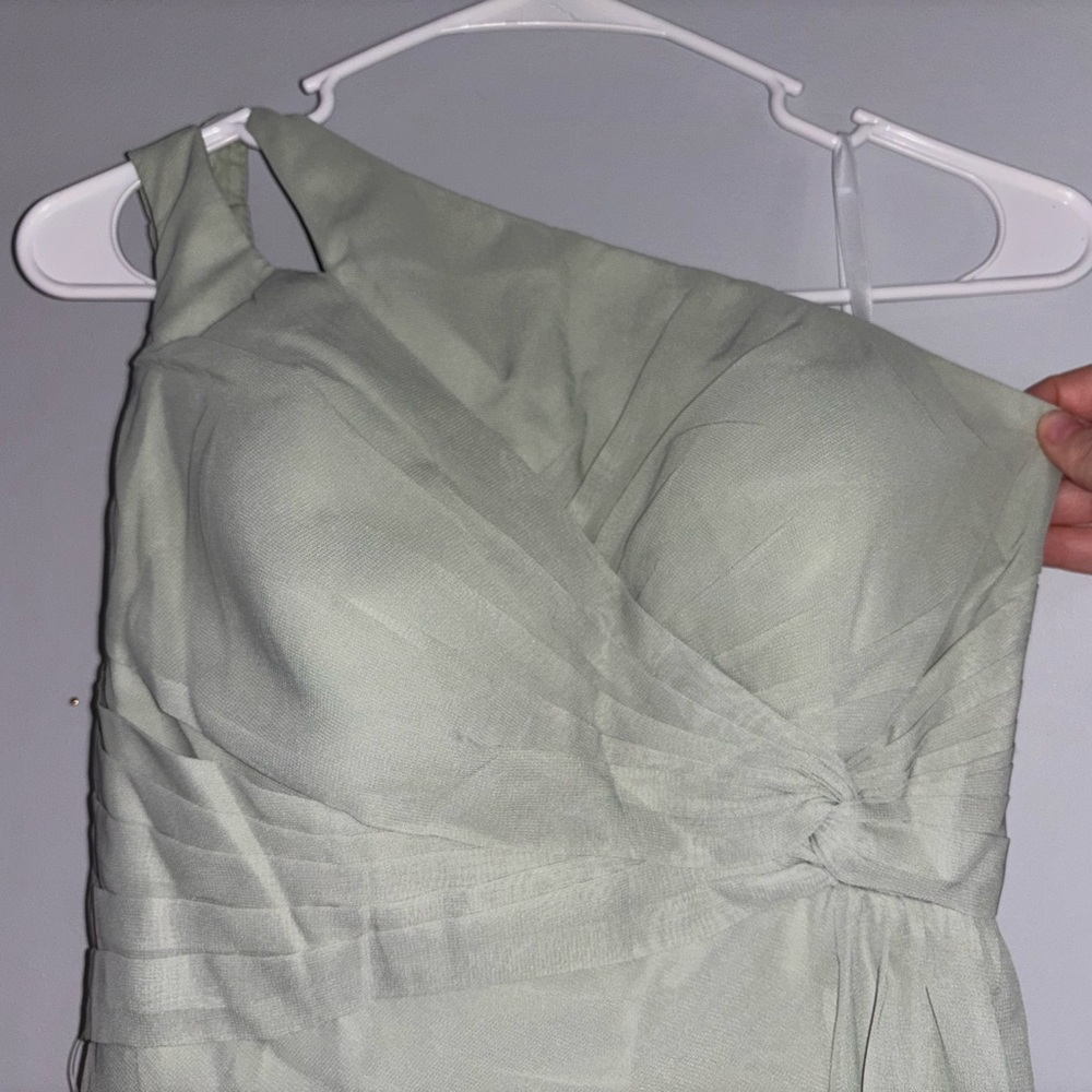 Asymmetrical One-Shoulder Sage Green Evening Dress - Picture 2 of 3